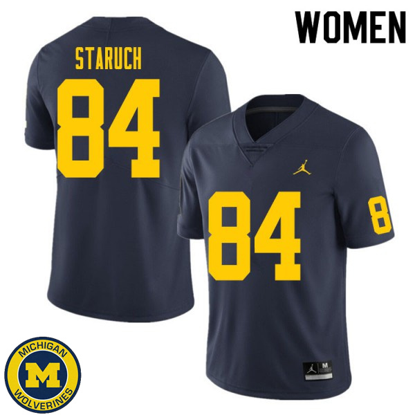 Women's Michigan Wolverines #84 Sam Staruch Navy Embroidery Football Jersey